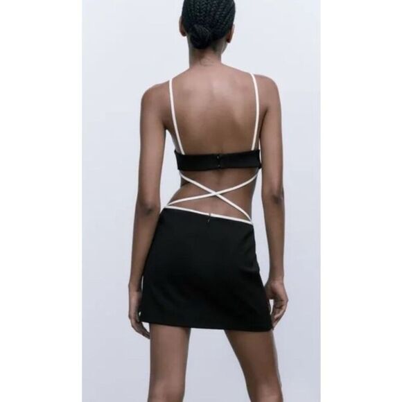 Zara mini dress black with white trim - Picture 3 of 9